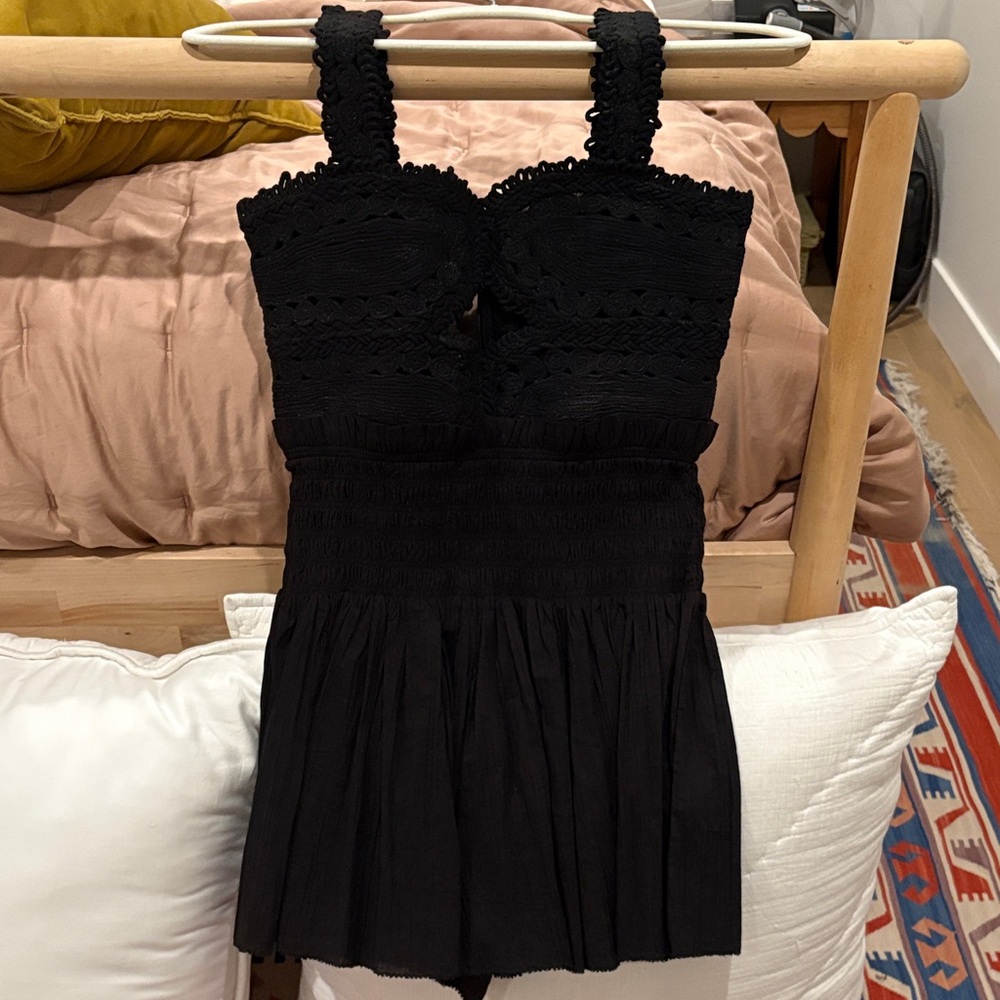 Sea NYC / Black woven rope and linen Sleeveless Dress with hidden shorts.